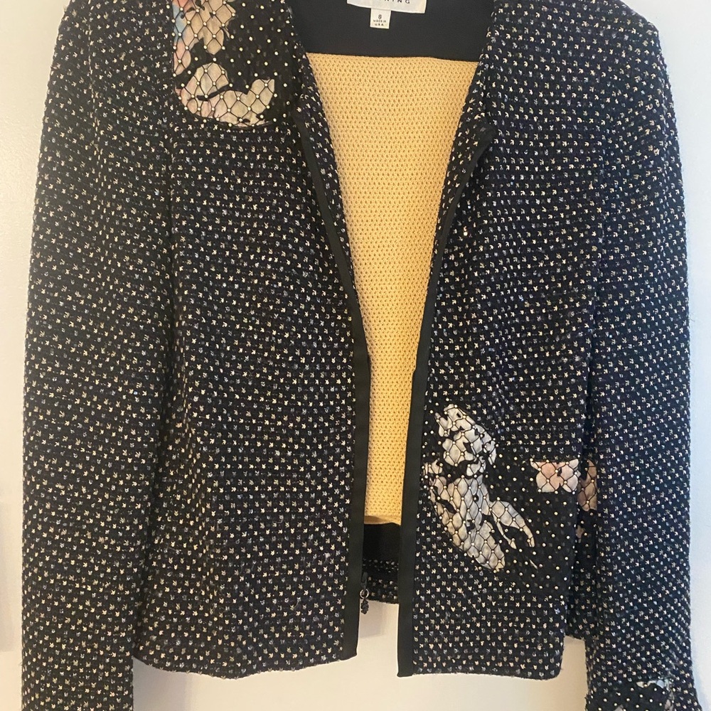St. John Black and Cream Patterned Blazer